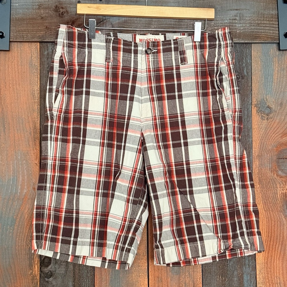 Mossimo Mens Size 36‎ Bermuda Shorts Plaid 100% Cotton Flat Front